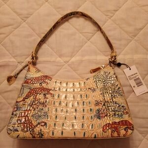 Brahmin Cream and Tan Shoulder Bag with Woven Texture